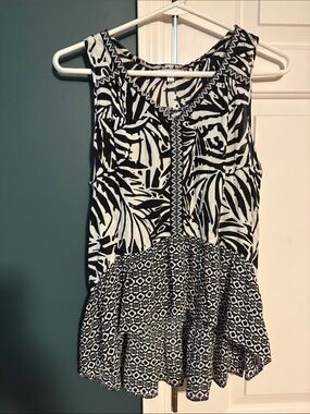 Patrons of Peace Black & White Mixed Print Top